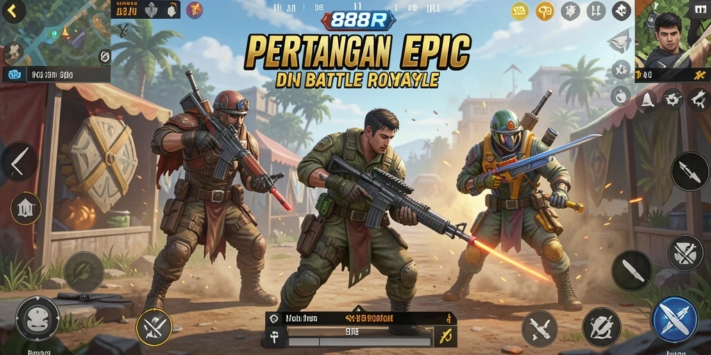 Screenshot 888R menunjukkan aksi seru dalam pertarungan Battle Royale.