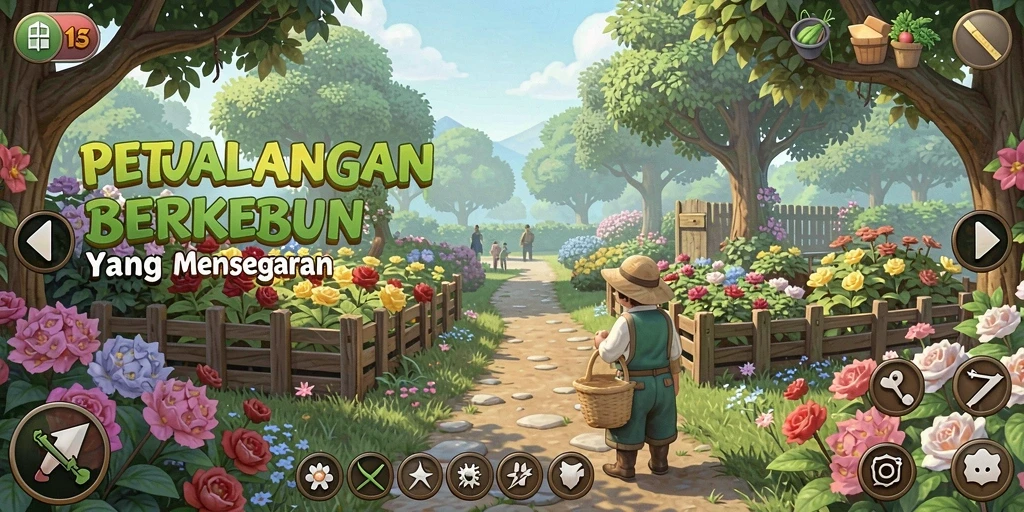 Screenshot gameplay <strong>9939</strong> menampilkan kebun yang penuh warna.