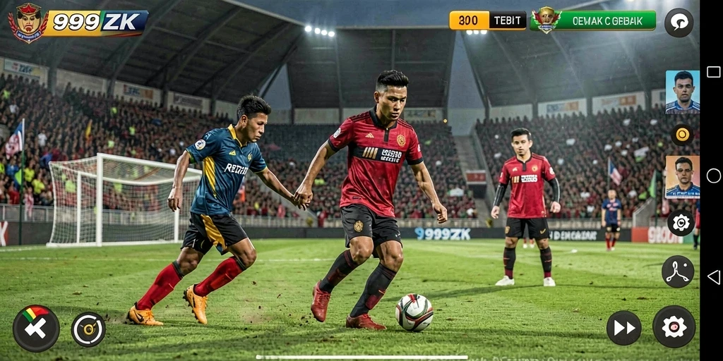 Tampilan gameplay 999ZK yang mendebarkan dengan aksi sepak bola.