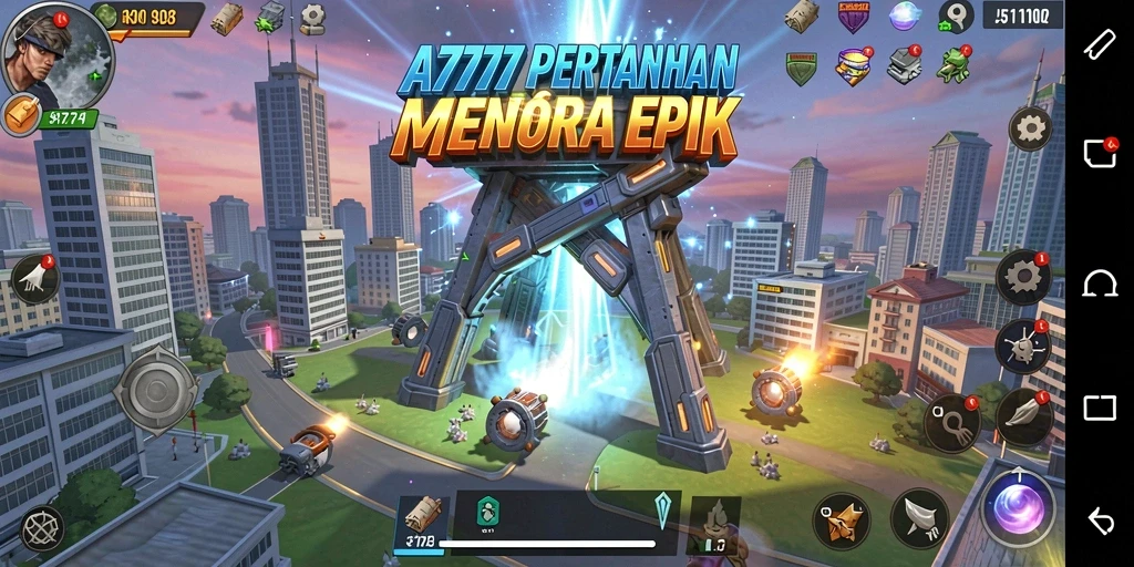 Tampilan menarik dari gameplay Tower Defense A7777.