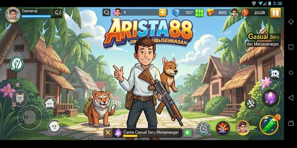 Tampilan gameplay ARISTA88 yang ceria dan penuh warna.