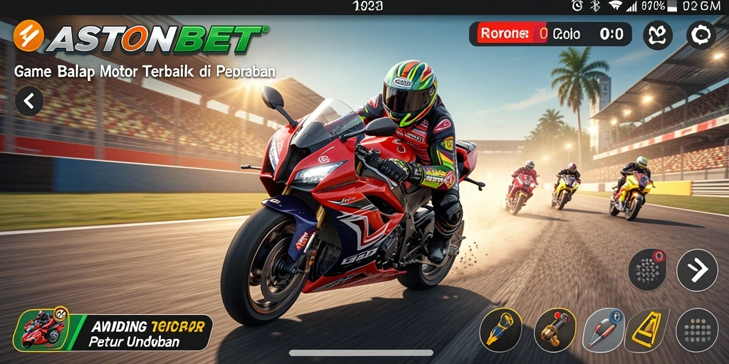 Screenshot menunjukkan aksi balap motor yang mendebarkan di lintasan.