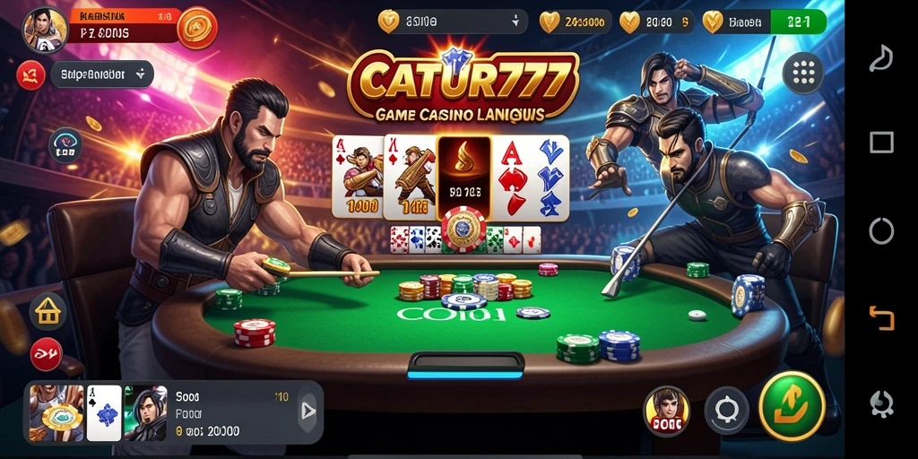 Screenshot gameplay CATUR777 yang menunjukkan dealer langsung dan suasana kasino.