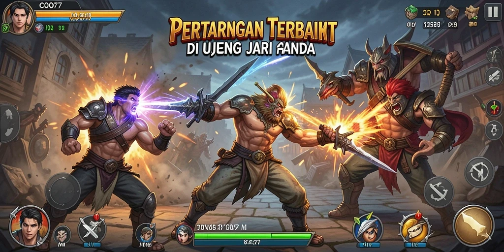 Screenshot COO77 menampilkan aksi pertarungan seru dan karakter yang kuat.