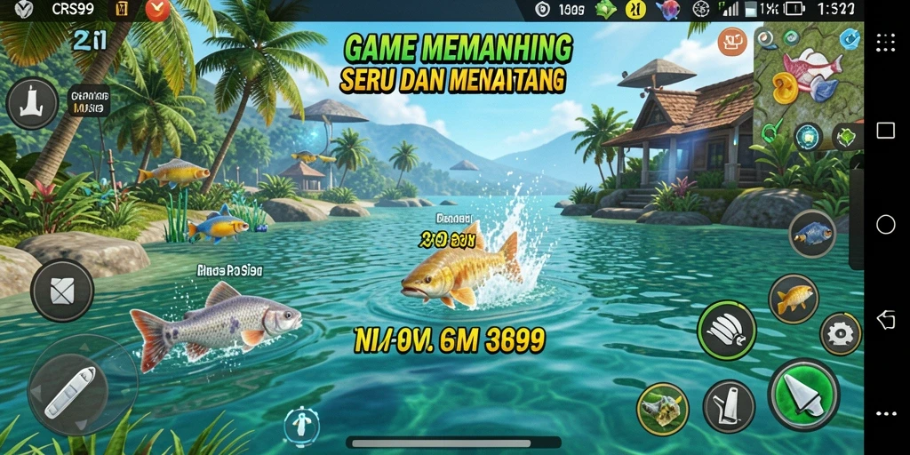 Screenshot gameplay CRS99 yang menunjukkan aksi memancing seru.