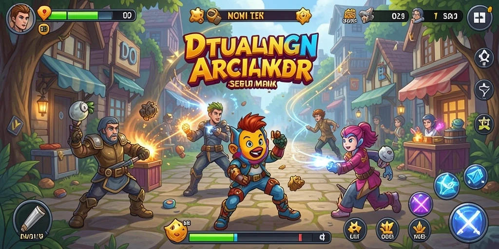 Screenshot DYO1 menampilkan gameplay penuh aksi dan warna-warni.