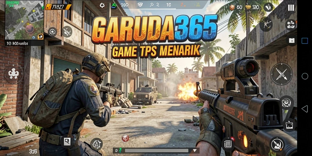 Screenshot utama GARUDA365 menampilkan aksi mendebarkan dalam pertempuran TPS.