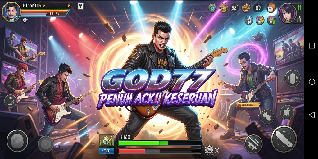Tampilan gameplay GOD77 yang menarik dan penuh semangat musik.