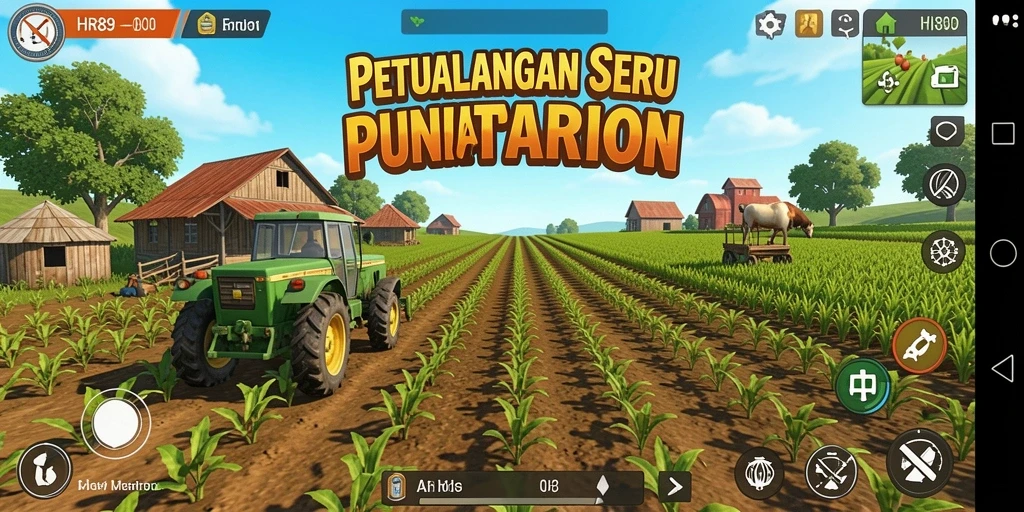 Tampilan gameplay HR89 menunjukkan aktivitas pertanian yang menyenangkan.