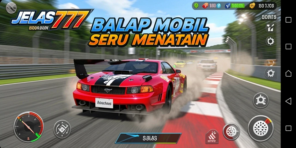 Tampilan gameplay seru balapan mobil di JELAS777.