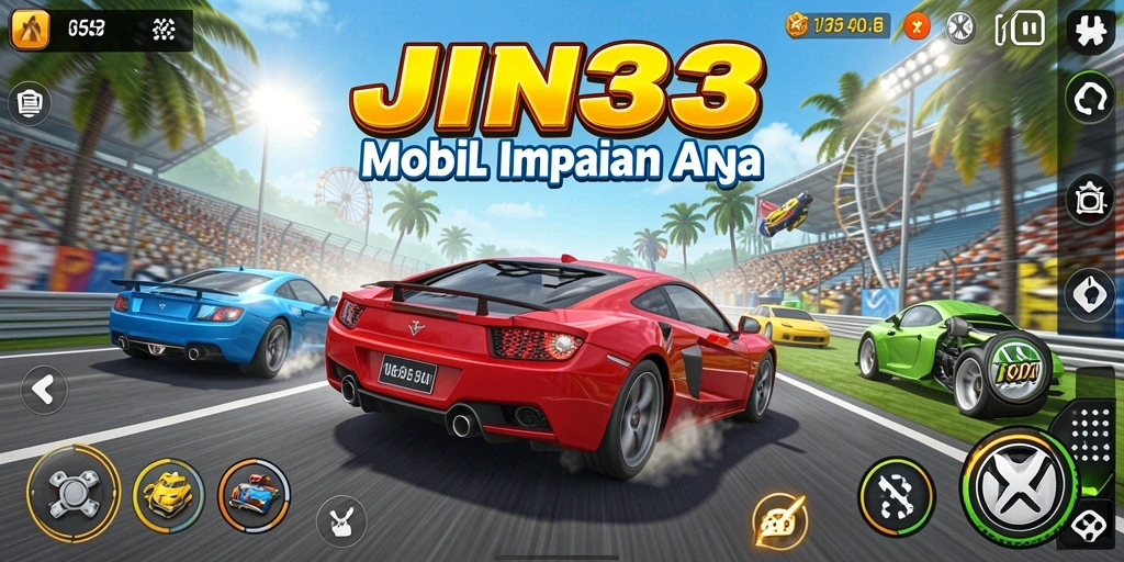 Tampilan utama saat balapan di JIN33 dengan mobil yang melaju kencang.