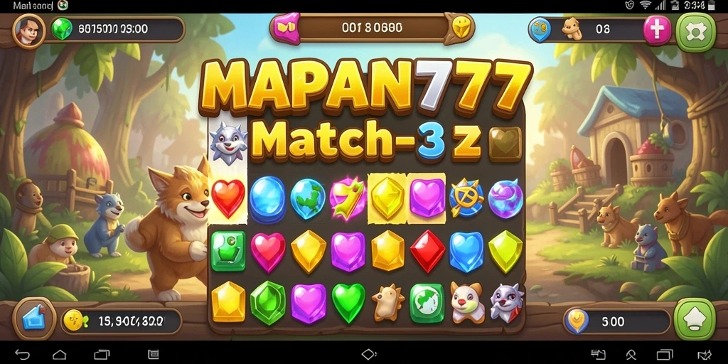 Gameplay seru MAPAN777 dengan karakter gem yang berwarna-warni.