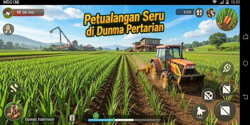 Gameplay MDG188 menampilkan aktivitas bertani yang seru dan interaktif.