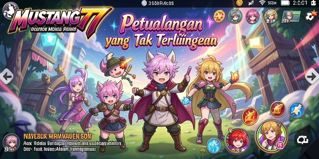 Tangkapan layar gameplay MUSTANG77 dengan karakter anime yang menakjubkan.