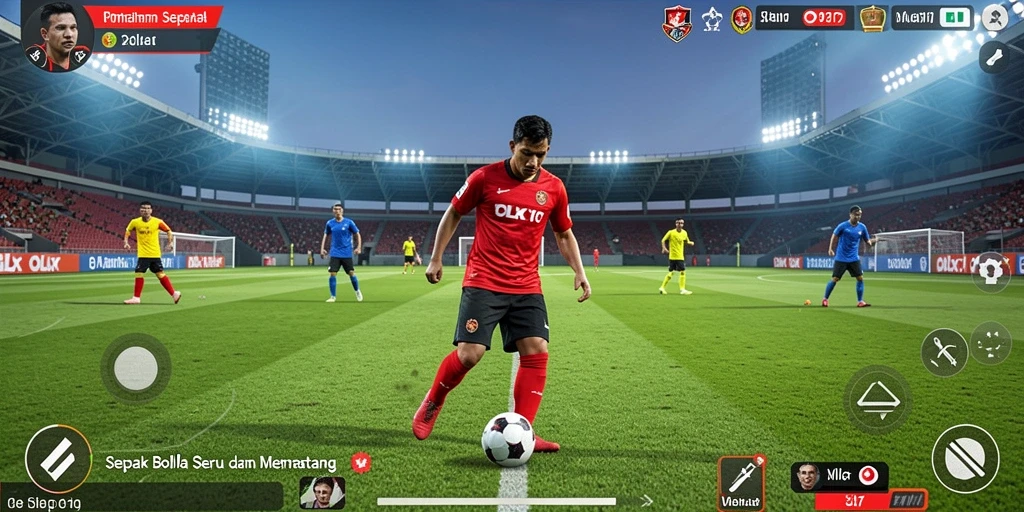 Tampilan gameplay OLX17 yang mendebarkan dalam aksi sepak bola.