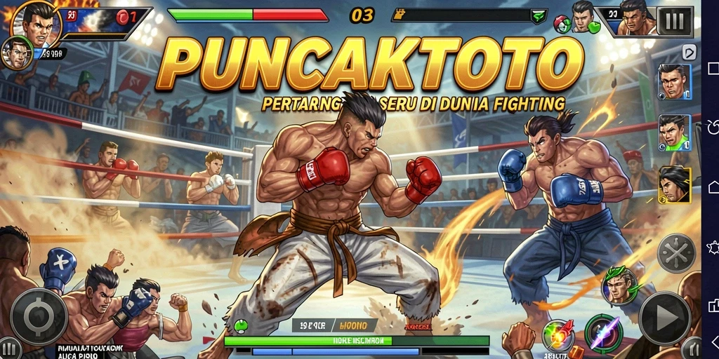 Tampilan gameplay PUNCAKTOTO yang mendebarkan dalam pertempuran Fighting.