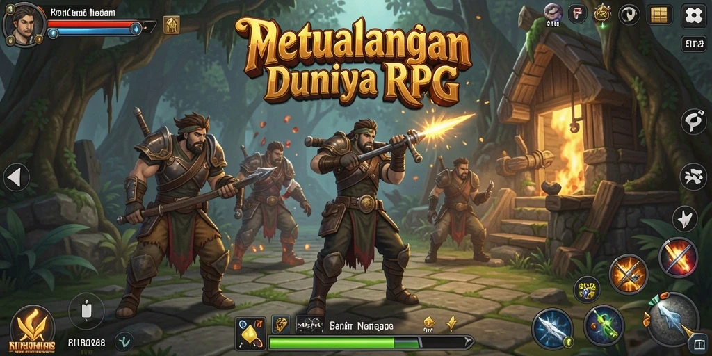 Tangkapan layar utama menunjukkan pertarungan mendebarkan dalam game RPG.