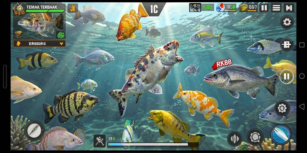 Tampilan gameplay RK88 yang menakjubkan saat membidik ikan.