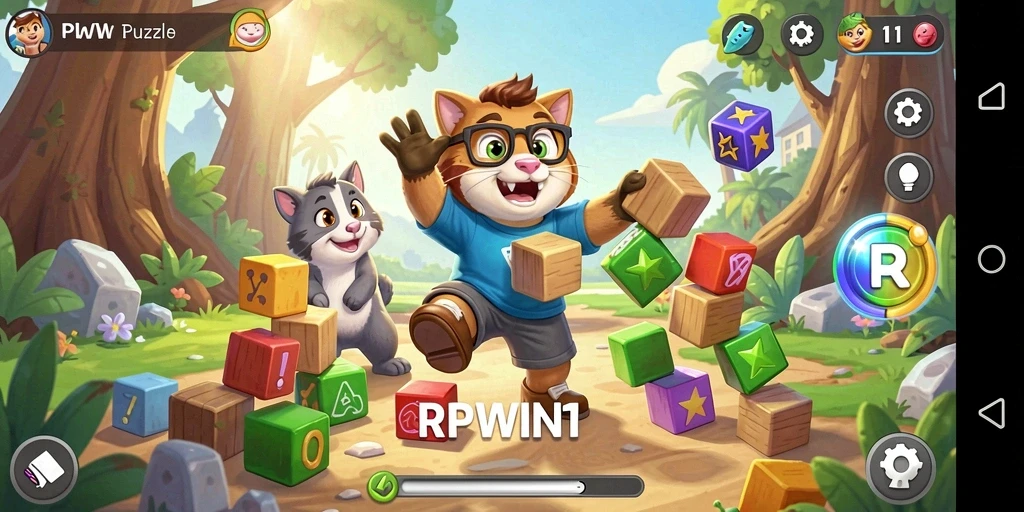 Screenshot menunjukkan gameplay seru dari permainan Puzzle RPWIN1.