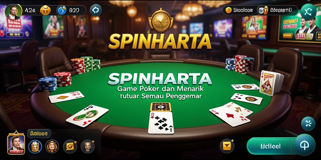 Tampilan utama SPINHARTA menampilkan aksi seru permainan Poker.