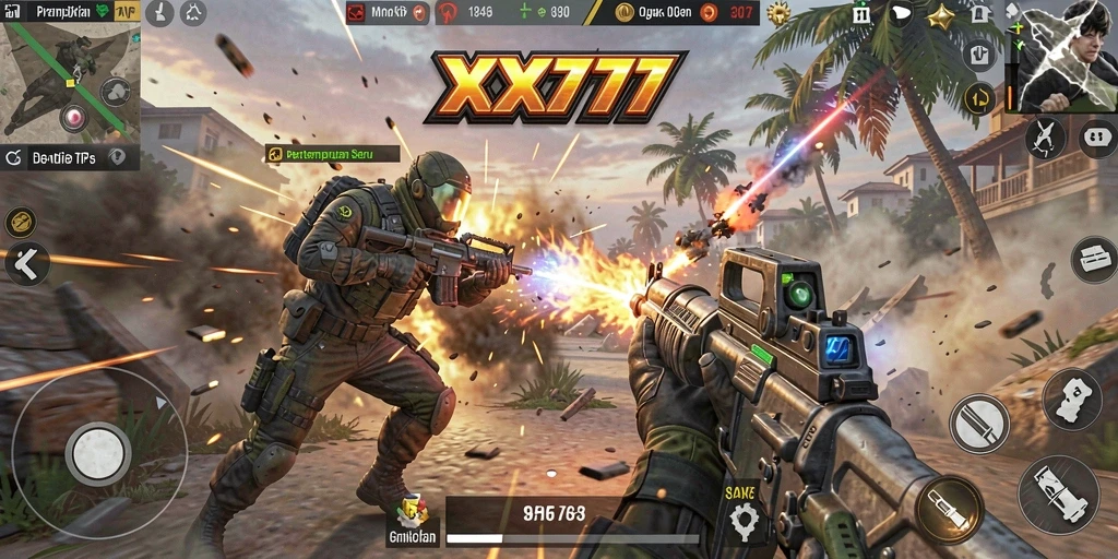 Screenshot XXX777 menampilkan aksi seru karakter dalam mode TPS.